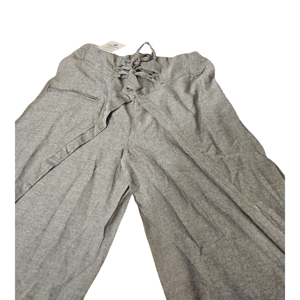 Karma Nepal Craft Grey 100% Cotton Double Layer Palazzo Pants Lace Up Front L - Picture 4 of 5